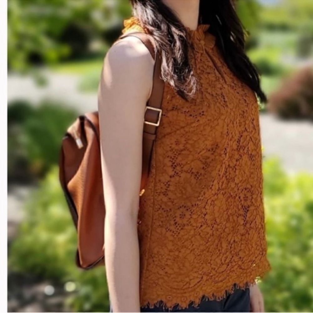 J. Crew Sleeveless Lace Ruffle Collar Blouse Copper S